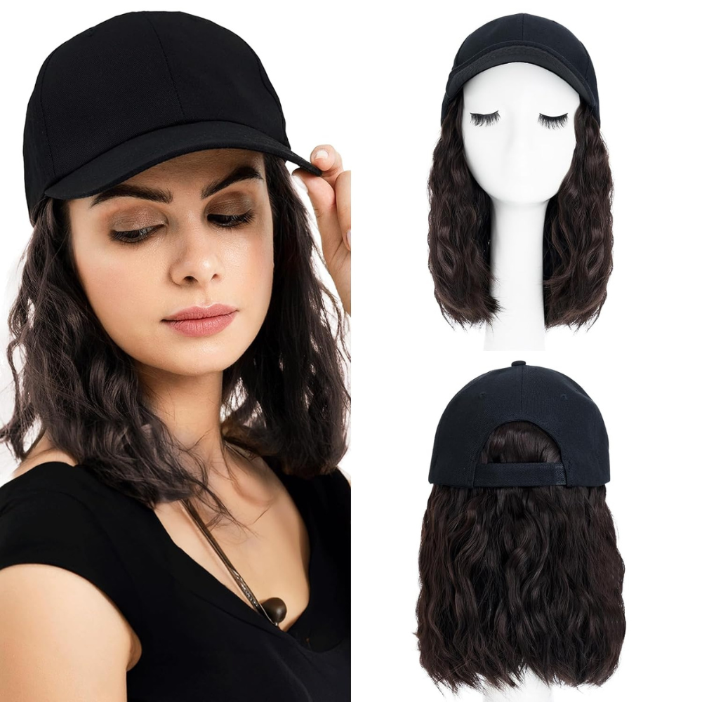 Heat Resistant Synthetic Wavy Wig Extension Baseball Cap