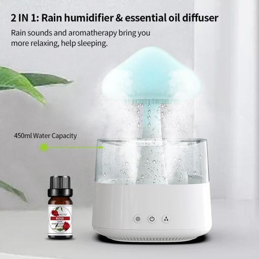 2-in-1 Desk Light Humidifier Rain Cloud Aromatherapy Essential Oil Zen Diffuser & Raining Cloud Night Light Mushroom Lamp