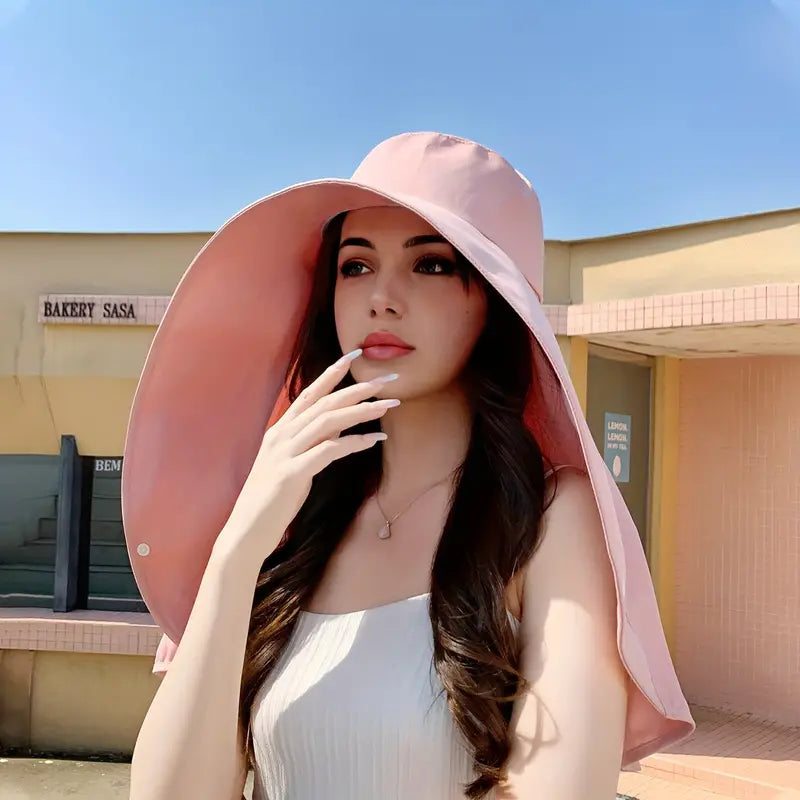 Elegant Wide Brim Sun Protection Shawl Hat for Women