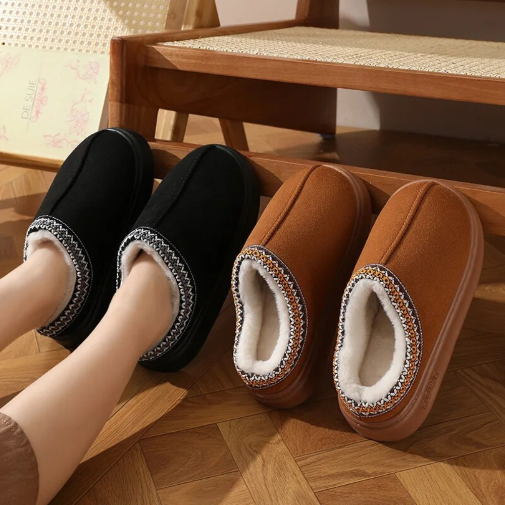 Fluffy Insole Platform Slippers Winter Slip On Faux Fur Shoes