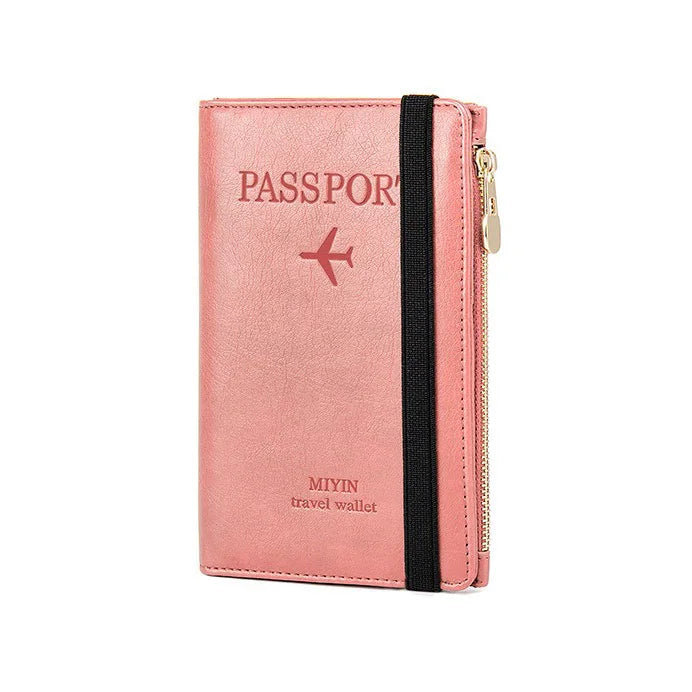 RFID Blocking Leather Card Wallet Travel Multifunctional Passport Case Wallet