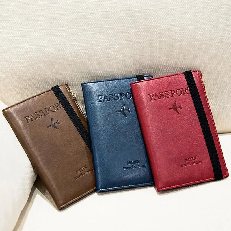 RFID Blocking Leather Card Wallet Travel Multifunctional Passport Case Wallet