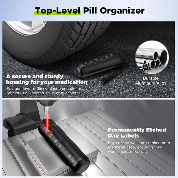 Aluminum 7 Days Portable Pill Organizer for Travel, Pill Box Pill Container