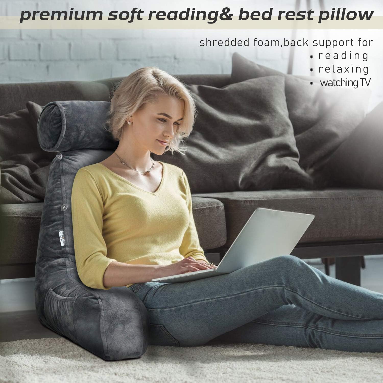 Reading Bed Pillow with Arms