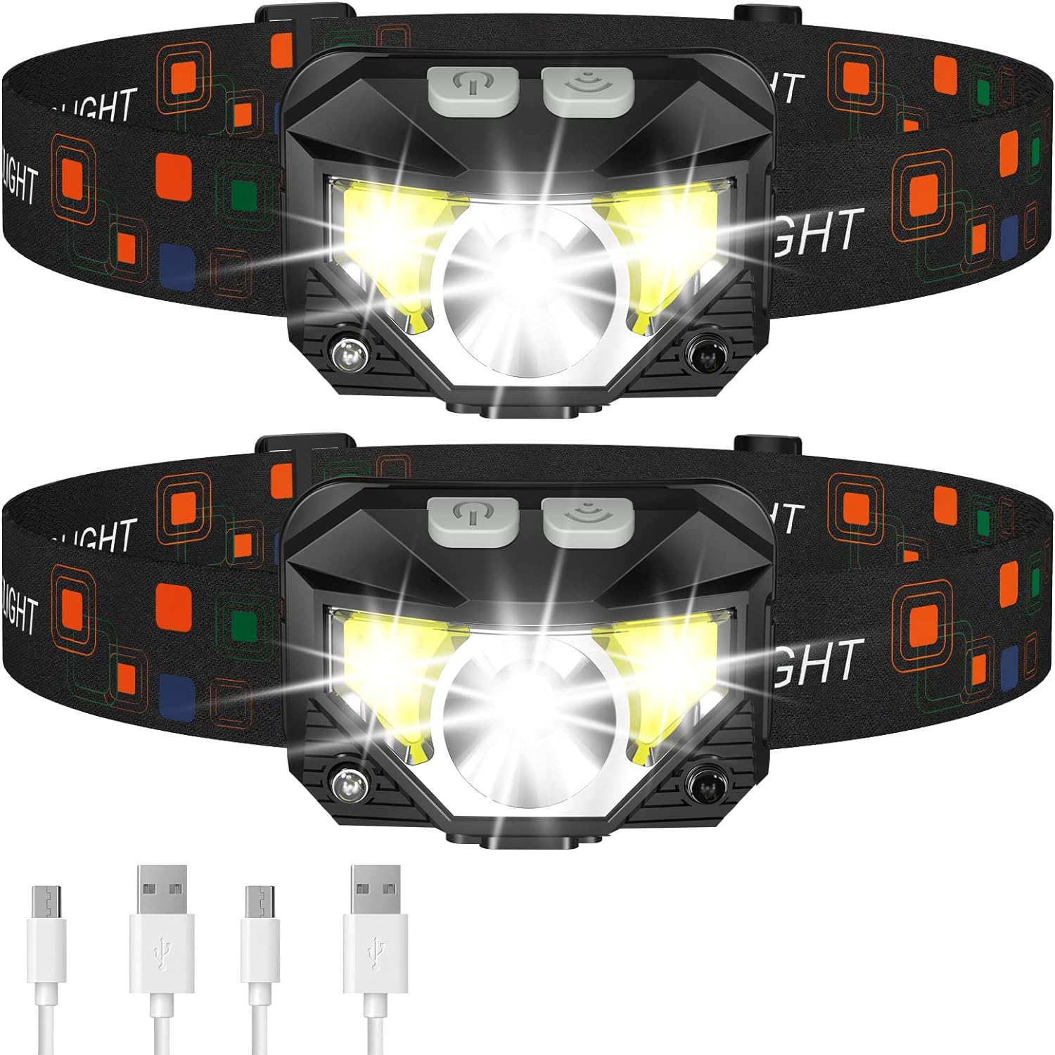 2-Pack Ultra-Bright Led Rechargeable Headlamp Flashlight Waterproof And Motion Sensor