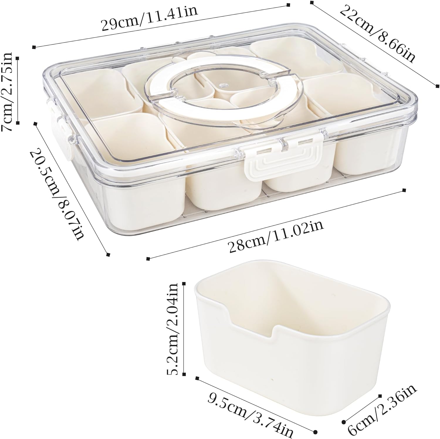 8 Compartments divided serving tray with Handle