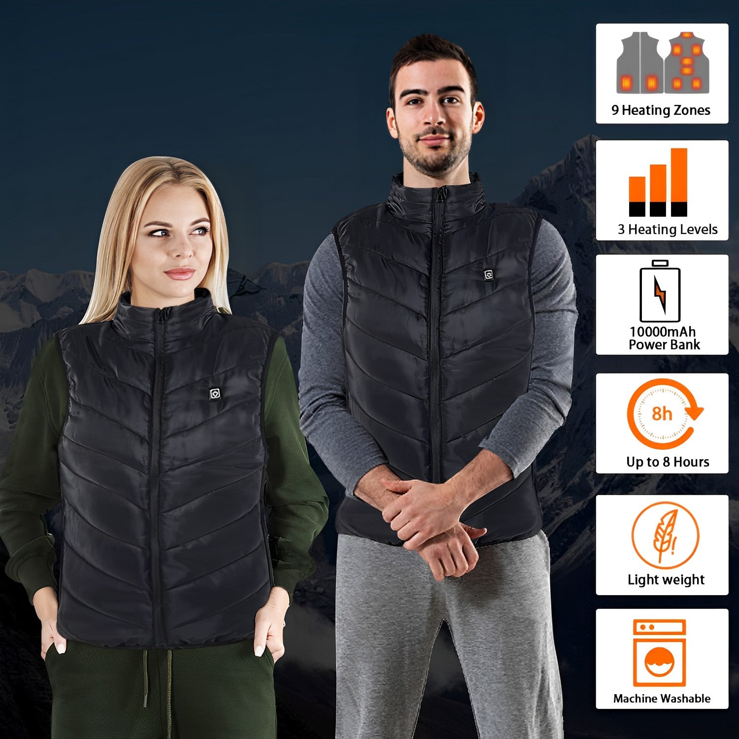 Kids Heated Vest - 13 Heating Zones, 3 Temperature Settings, USB Powered, Washable Zip-Up Winter Coat