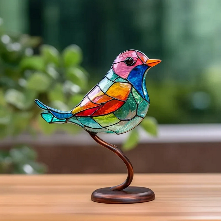 Colorful Birds on Branch Desktop Ornaments