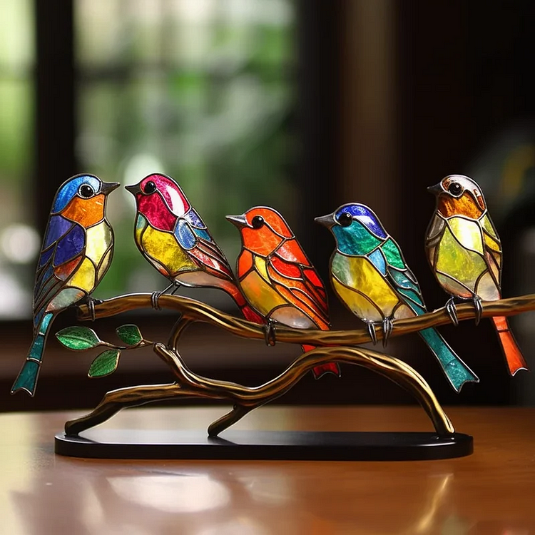 Colorful Birds on Branch Desktop Ornaments