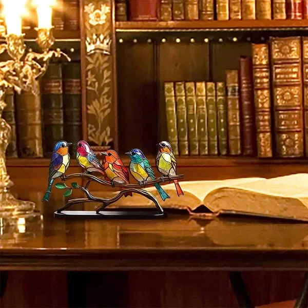 Colorful Birds on Branch Desktop Ornaments