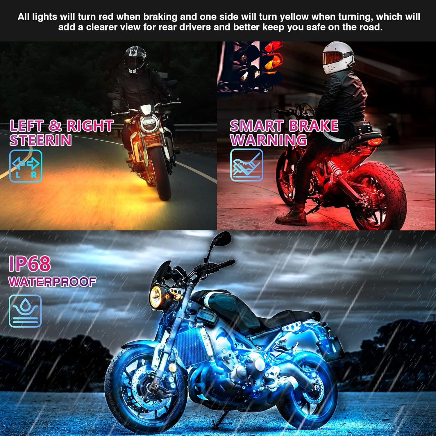 12pcs Motorcycle Led Light Kit With Brake Light Turn Signal