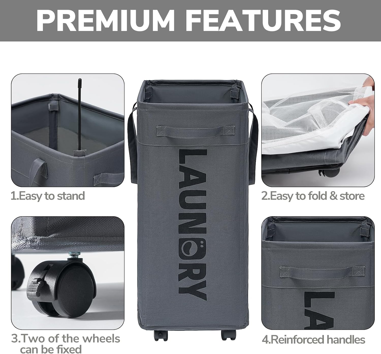 75L Collapsible Large Laundry Basket with Wheels