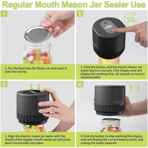 Electric Mason Jar Vacuum Sealer Kit | Cordless & Efficient Vacuum System for Mason Jars – Easy Food Preservation