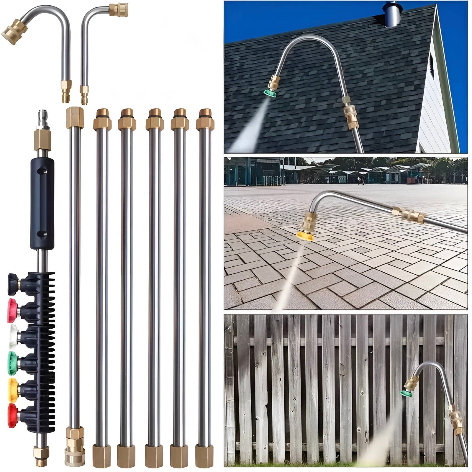 4000 PSI Telescoping High Pressure Power Washer Extension Wands For Gutter & Roof Drainage & Walls Cleaning