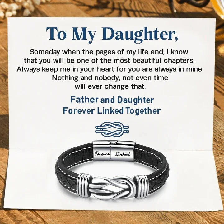 Father and Daughter Forever Linked Together Leather Knot Bracelet Graduation Birthday Gift
