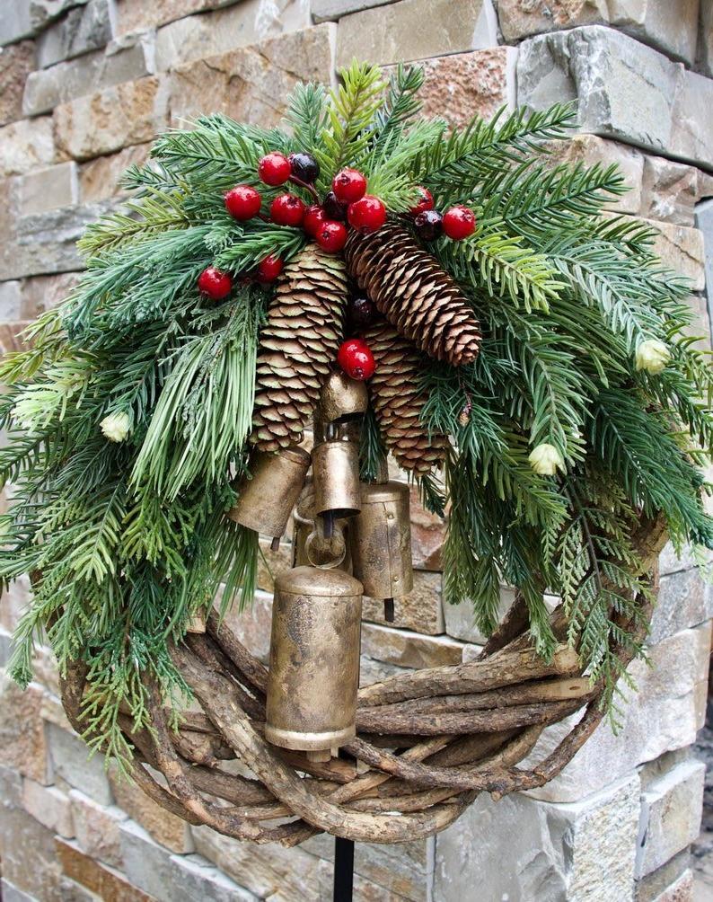 Farmhouse Christmas Wreath, Boho Wreath, Holiday Wreath