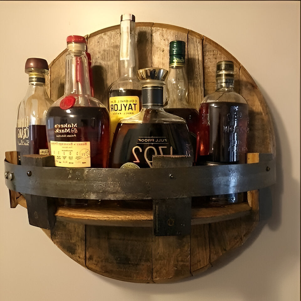 Bourbon Whiskey Barrel Shelf - Rustic Bar Accessories
