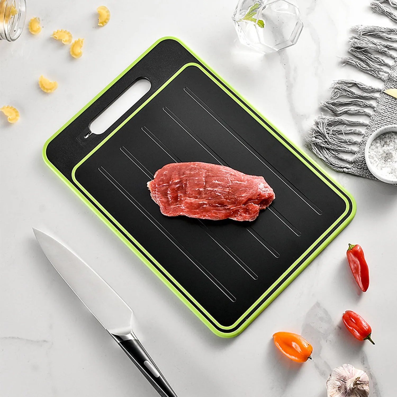 4-in-1 Cutting Board with Thawing Tray and Knife Sharpener