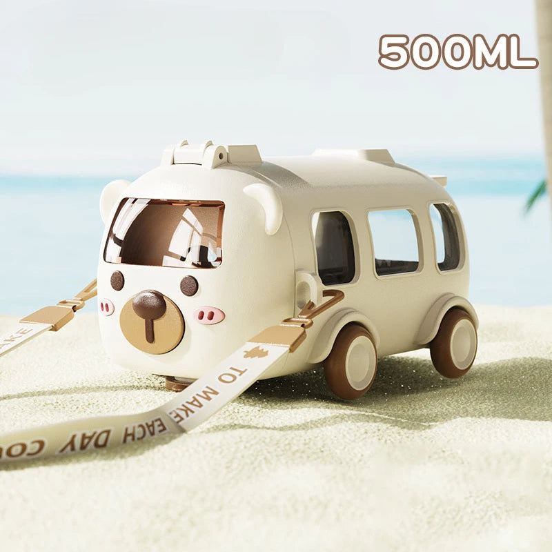 Cartoon Toy Bus Water Bottle with Straw