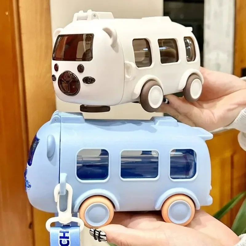 Cartoon Toy Bus Water Bottle with Straw