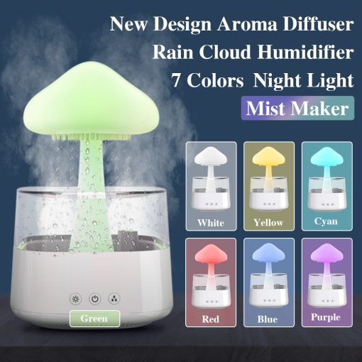 2-in-1 Desk Light Humidifier Rain Cloud Aromatherapy Essential Oil Zen Diffuser & Raining Cloud Night Light Mushroom Lamp