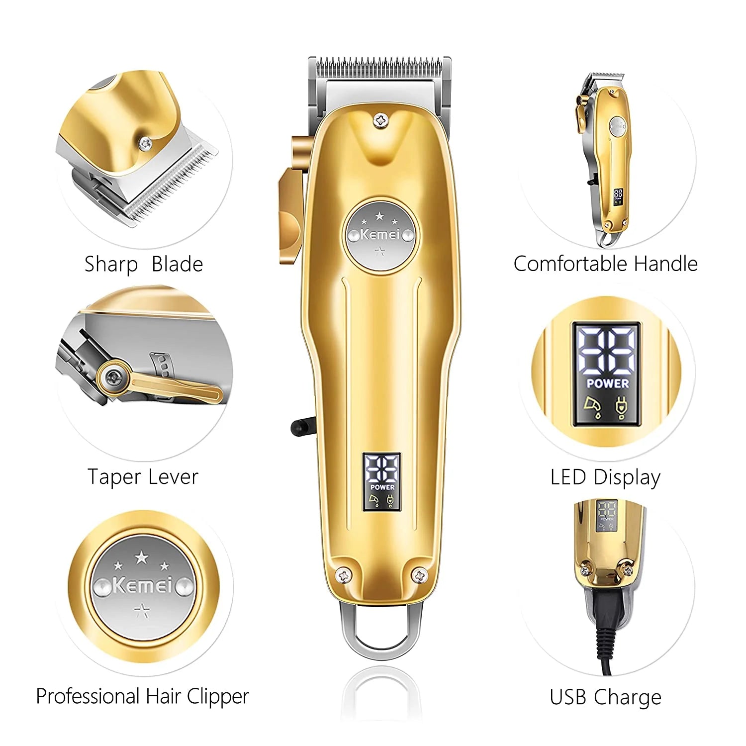 Professional Hair Clippers for men gold Set | Gold Hair Clippers Cordless