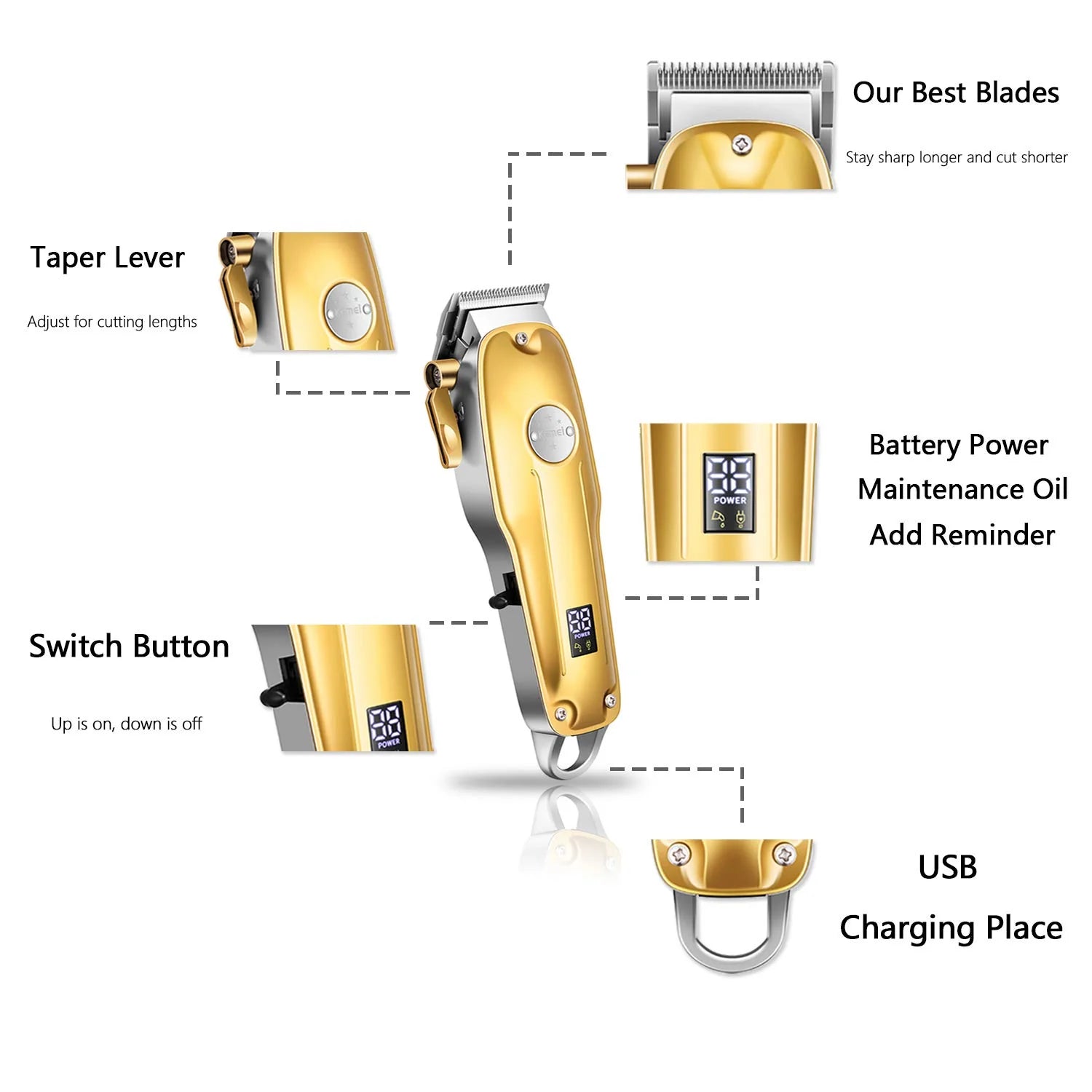 Professional Hair Clippers for men gold Set | Gold Hair Clippers Cordless