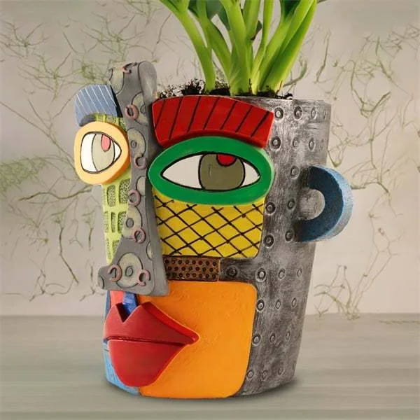 Handmade Picasso Brutalist Abstract Beauty Face Flower Pot