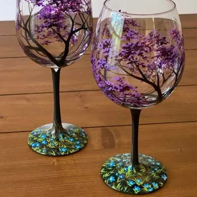 Four Seasons Tree Wine Glasses – Hand Painted Art