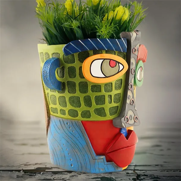 Handmade Picasso Brutalist Abstract Beauty Face Flower Pot