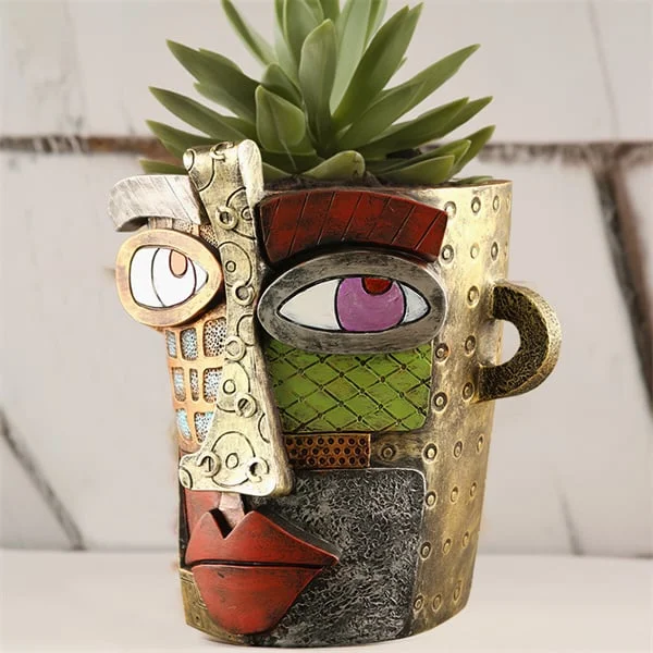 Handmade Picasso Brutalist Abstract Beauty Face Flower Pot