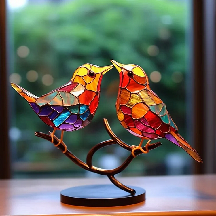 Colorful Birds on Branch Desktop Ornaments