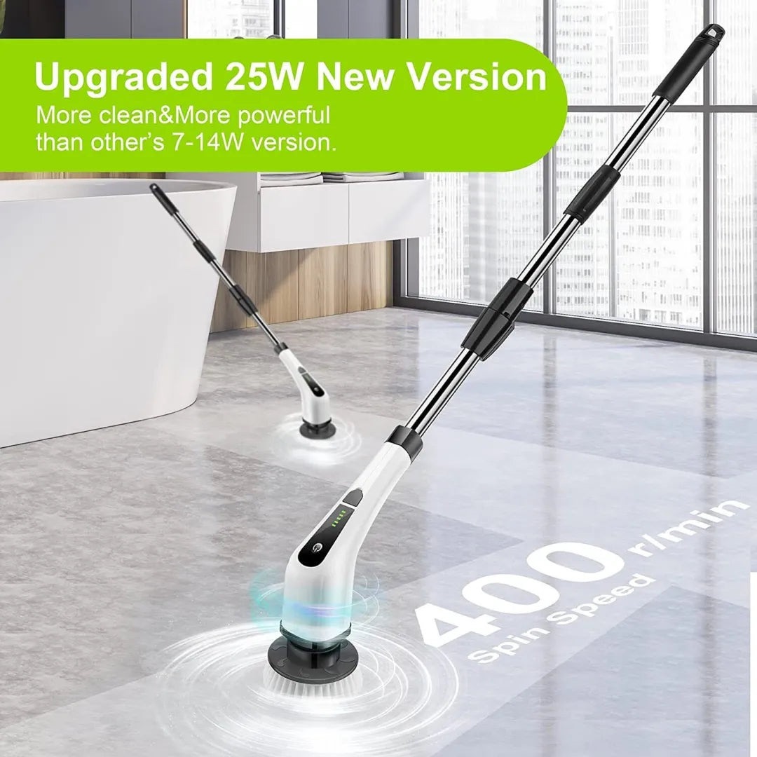 Electric Spin Power Scrubber Cordless Cleaning Brush Long Handle 7 Heads