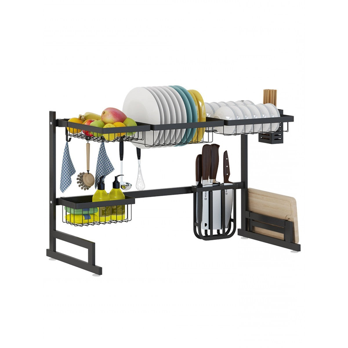 34.6" Stainless Steel Black Dish Drying Rack Over Kitchen Sink, Dishes