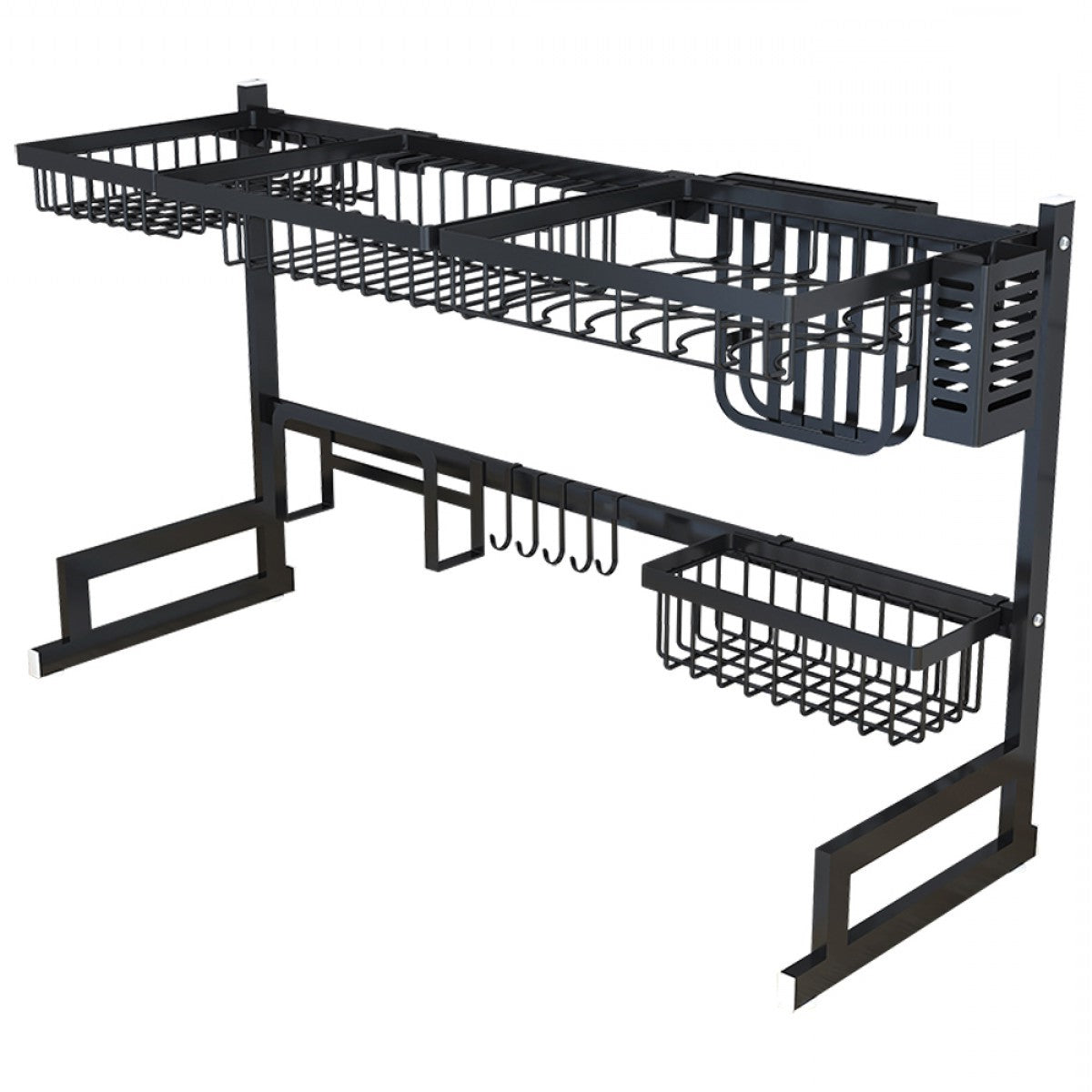 34.6" Stainless Steel Black Dish Drying Rack Over Kitchen Sink, Dishes and Utensils Draining Shelf