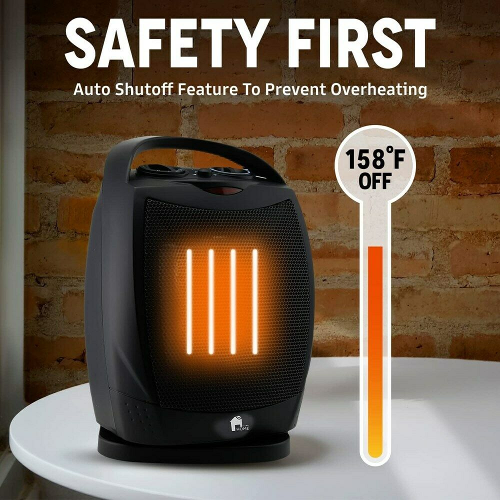 Portable Electric Space Heater Super Quiet Oscillating Heater Fan Thermostat