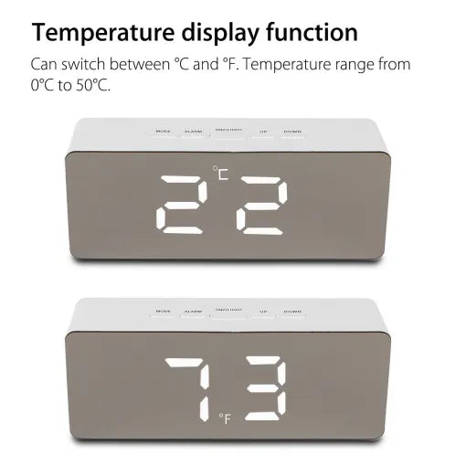 Digital Alarm Clock Smart Mirror Desktop Bedside Nightlight