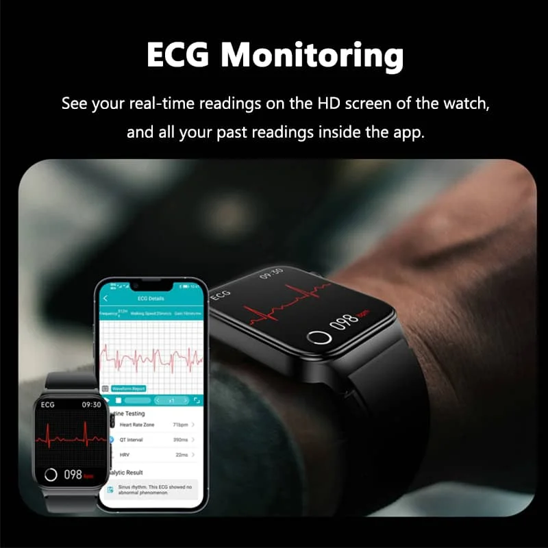 ECG Smart Watch with Blood Pressure Monitor Body Temperature Blood Glucose Heart Rate Blood Oxygen