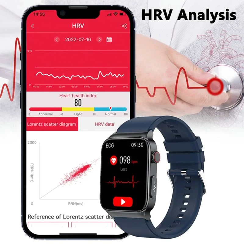 ECG Smart Watch with Blood Pressure Monitor Body Temperature Blood Glucose Heart Rate Blood Oxygen