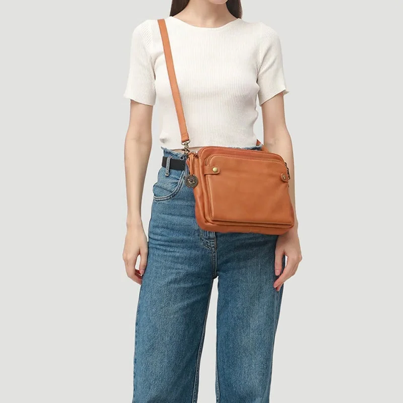 Three-Layer Crossbody Leather Shoulder Bag & Clutch