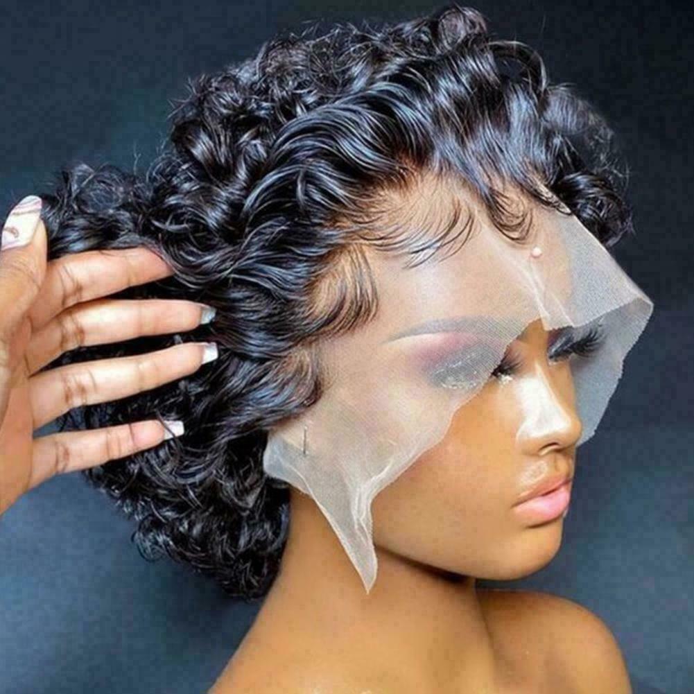 Premium Lace Front Short Curly Pixie Bob Human Hair Weave Wig